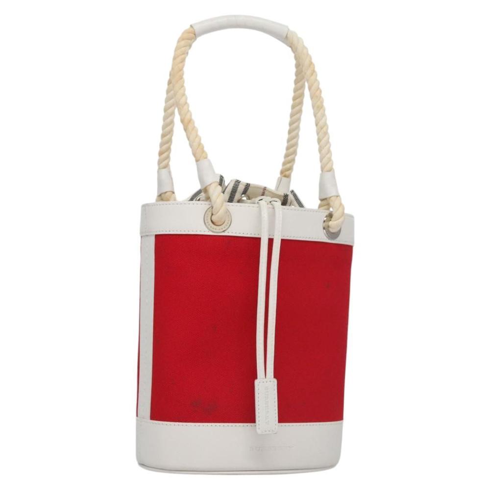 BURBERRY Blue Label Hand Bag Canvas Leather Red White Silver Auth 113132 - Picture 1 of 16